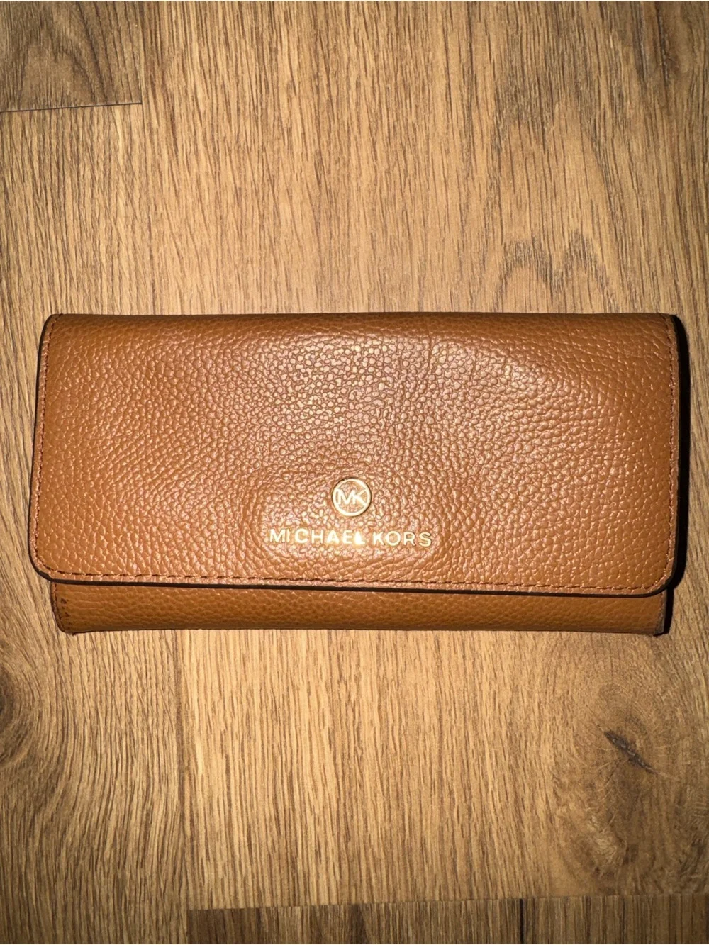 Michael Kors Tan Pebbled Leather Long Wallet with Gold Logo